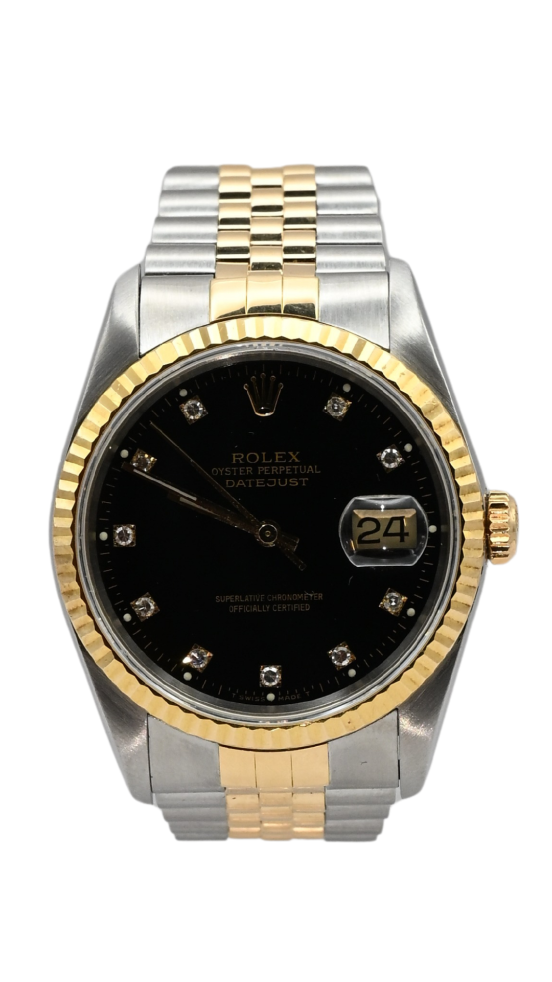Rolex Datejust 16233 Yellow Gold Diamond Bezel black Dial 36mm